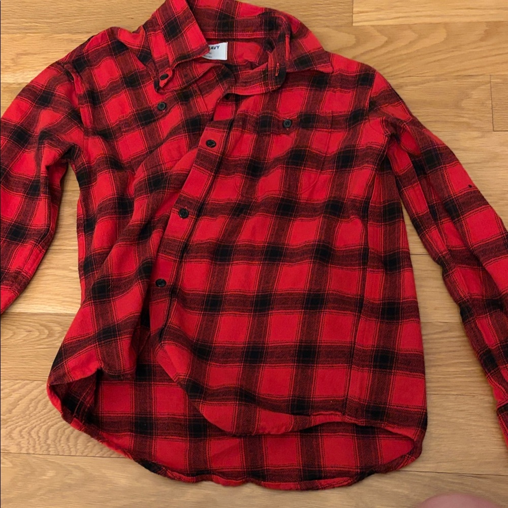 Old Navy Red and Black Plaid Button-Up Shirt